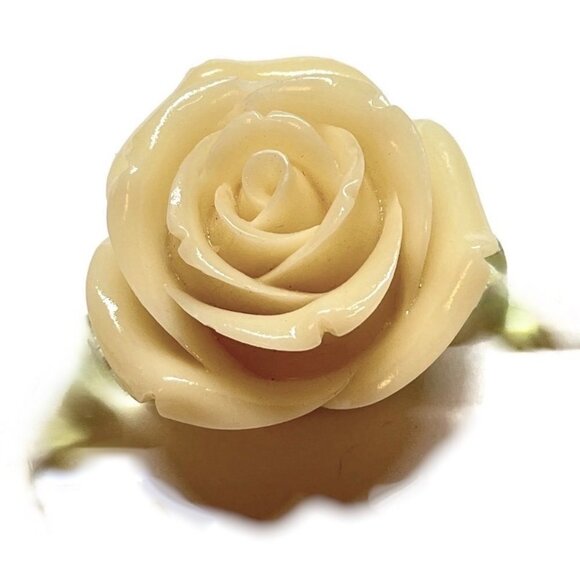 As Low As $2 Medium Cream Coraline Resin Grandiflora Rose Bead 34mm x 22mm 1pc - Picture 4 of 6